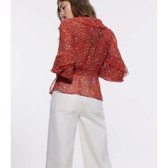 Zara Semi Sheer Animal Print Wrap Blouse - Size M - Multicolored - Picture 2 of 9